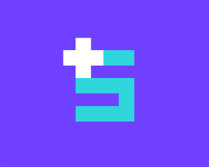 Letter S or number 5 cross plus medical logo icon design template elements