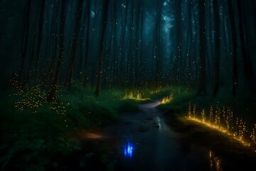 Luminous fireflies guiding the way through an enchanted forest - AI Generative