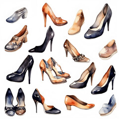 Set of classic women shoes and heels