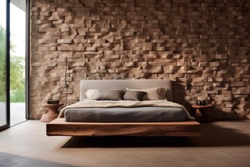 Perfect wooden bedroom, designer interior design details of luxurious natural furnished bedroom