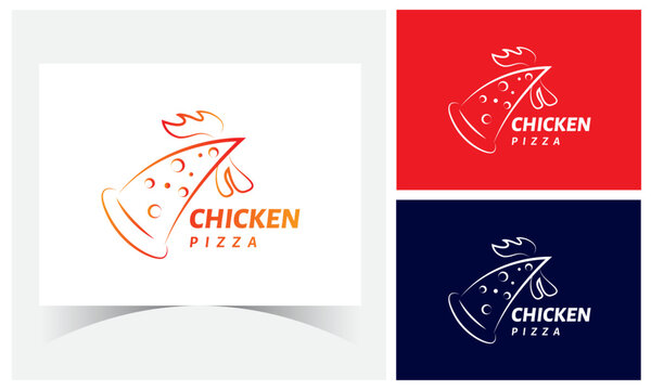 Chicken Pizza Logo Design Template.