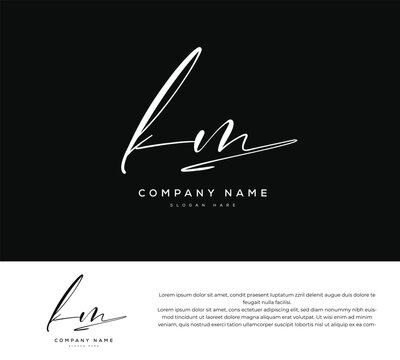 KM K M initial letter handwriting and signature logo
