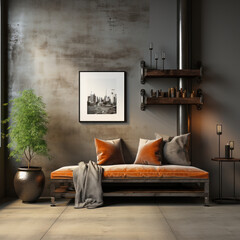  Industrial living room with stool and metal pipes
