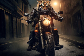cool tiger riding a motorbike
