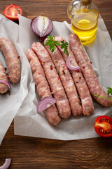 Close up of uncooked barbecue  sausage for grill