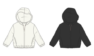 Long sleeve hoodie technical drawing fashion flat sketch vector illustration template for kids