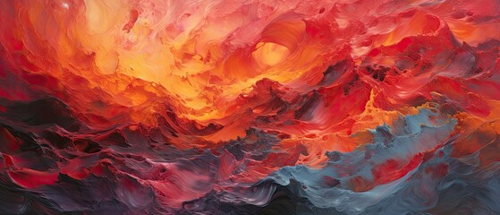 Fiery rivulets of crimson, scarlet, and deep orange, intertwining in a passionate display, reminiscent of a volcano's fierce eruption