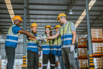 Diverse warehouse team create empowerment, confidence. Collaboration drives excellence in logistics