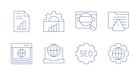 Seo icons. editable stroke. Containing analytics, browser, graph, laptop, search, seo, warning, world.