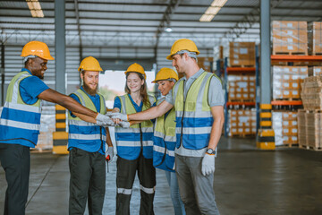 Diverse warehouse team create empowerment, confidence. Collaboration drives excellence in logistics