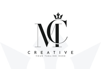 MC initial logo letter M C with crown vector symbol