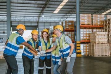 Fototapeta na wymiar Diverse warehouse team create empowerment, confidence. Collaboration drives excellence in logistics