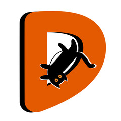 Capital Letter D,Orange Alphabet Clipart with Black Cat,Halloween theme
