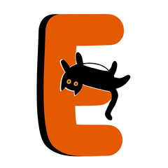 Capital Letter E,Orange Alphabet Clipart with Black Cat,Halloween theme
