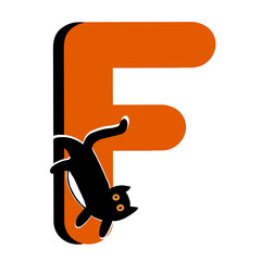 Capital Letter F,Orange Alphabet Clipart with Black Cat,Halloween theme
