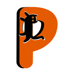 Capital Letter P,Orange Alphabet Clipart with Black Cat,Halloween theme
