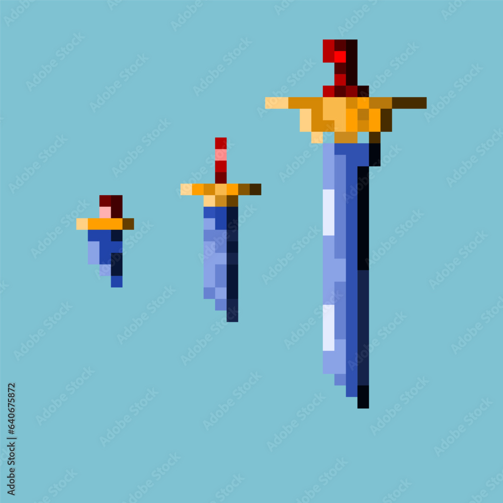 Poster pixel art of sword items on pixelated style. pixel art,8bits perfect for game asset or design asset 