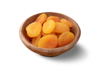 Dried apricots in a bowl isolated over white background