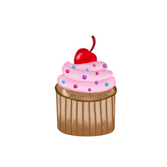 Chocolate cupcake with cherry and cream