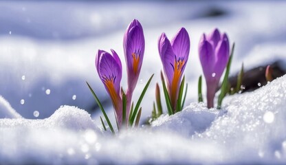 Crocus Flowers Blooming in the Winter