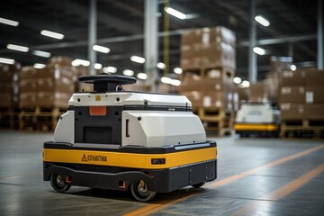 AGV (Automated guided vehicle) in warehouse logistic and transport.