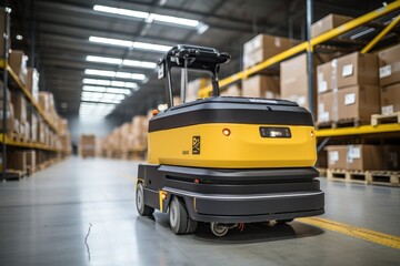 AGV (Automated guided vehicle) in warehouse logistic and transport.