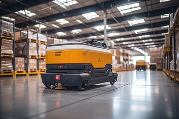 AGV (Automated guided vehicle) in warehouse logistic and transport.