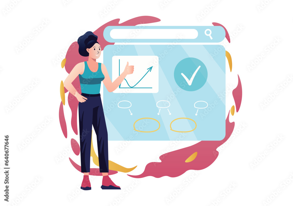 Aufkleber Statistical analysis concept with people scene in the flat cartoon style. Data processing specialist presents business diagrams and schemes for the information processed by her. Vector illustration.
