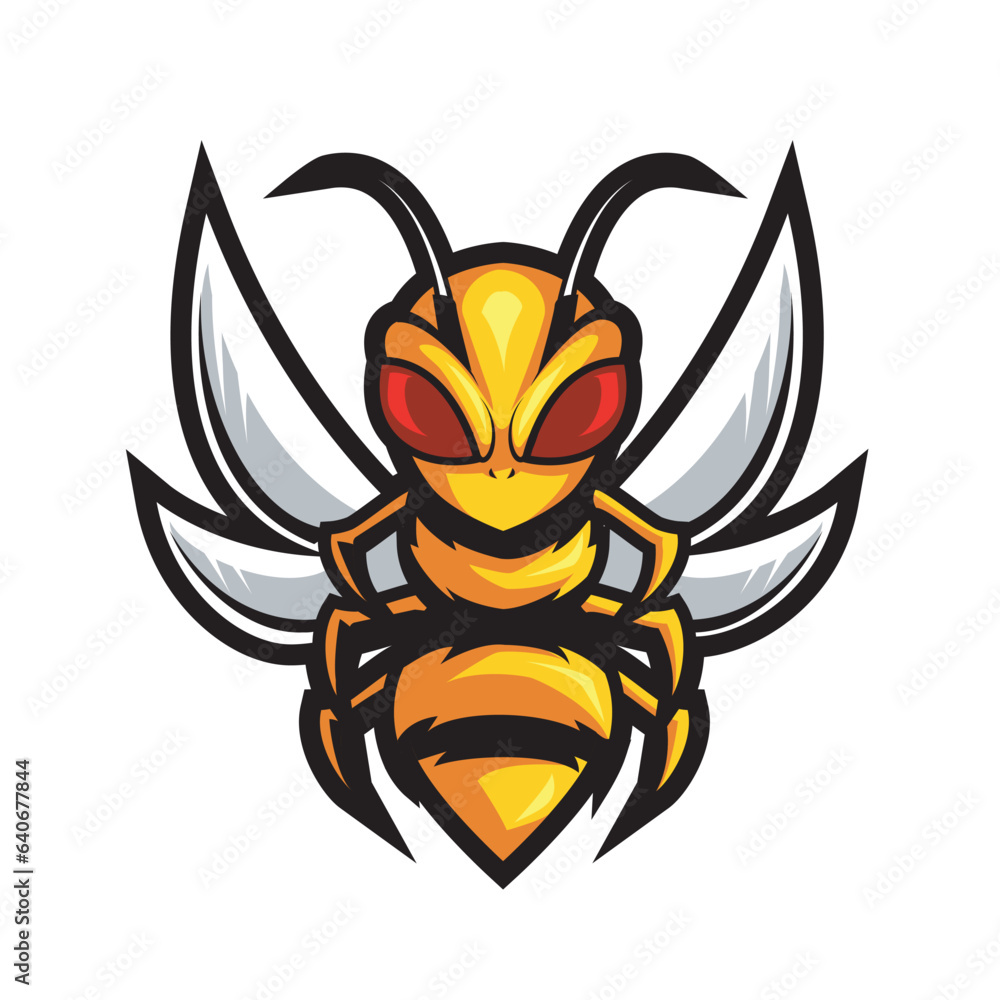 Sticker angry bee esport mascot logo design illustration