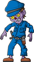 Spooky zombie policeman cartoon character on white background