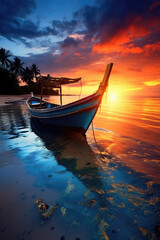 Beautiful Sunset Landscape with Boat