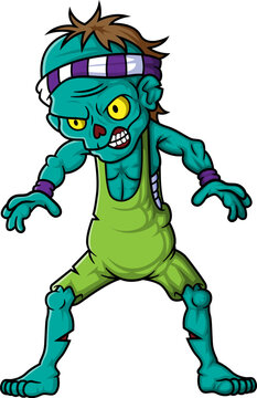 Spooky zombie wrestling cartoon character on white background