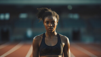poc female athlete preparing before running race at track	