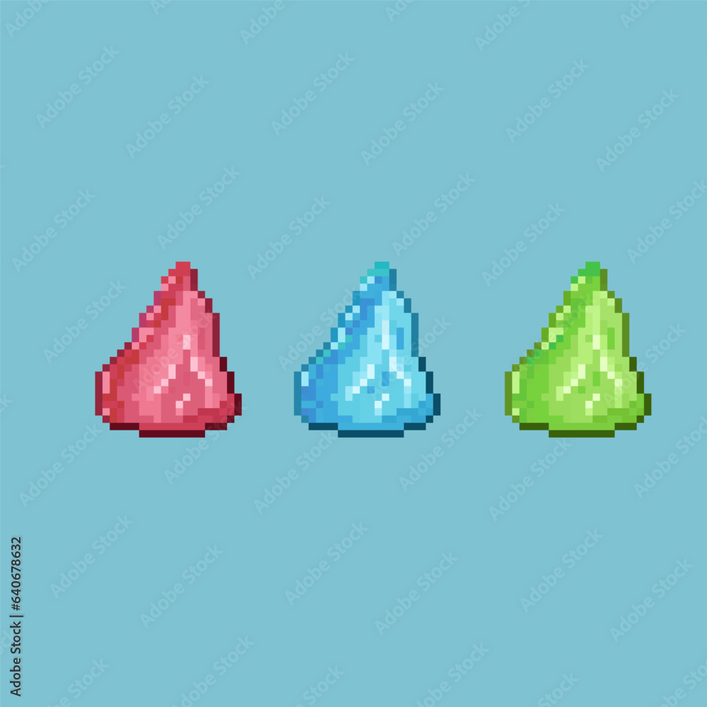 Aufkleber pixel art sets of enchant stone. red,blue,and green enchanted stone on pixelated style. pixel art,8b