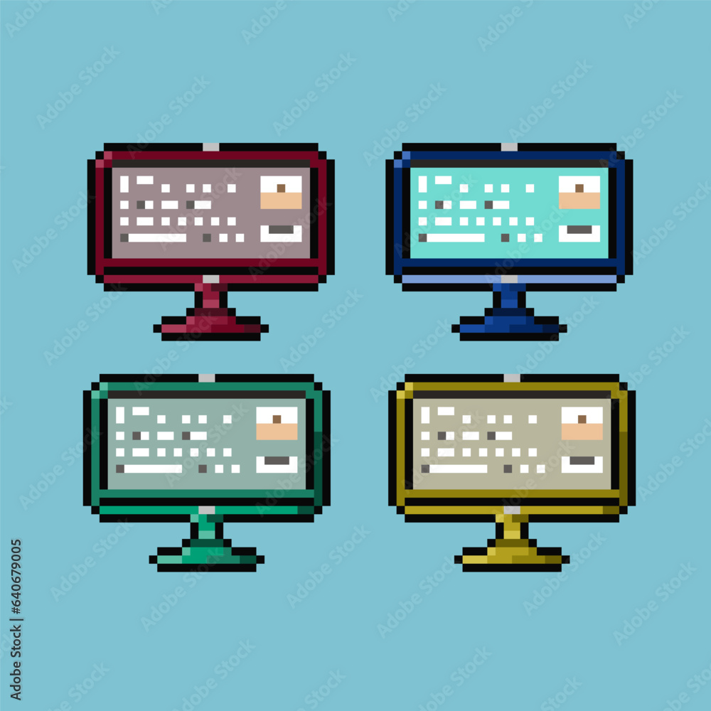 Fototapete pixel art sets of personal computer with profile in screen on pixelated style. pixel art,8bits perfe