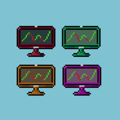 Pixel art sets of personal computer business graph on the screen with pixelated style. Pixel art,8bits perfect for game asset or design asset element for your game design asset.