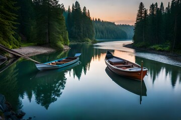 Obraz premium boats on the lake Ai generated