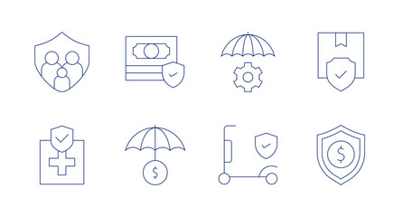Insurance icons. editable stroke. Containing risk management, insurance, protection, shield, family insurance, health insurance.