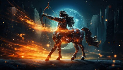 Centaur Archer Aiming Under the Moonlight - obrazy, fototapety, plakaty