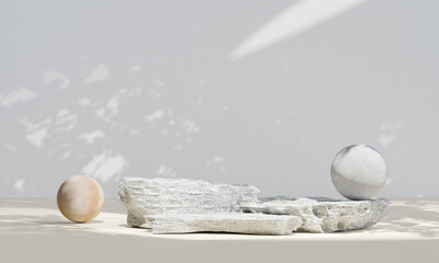 Rock podium for product presentation. Natural beauty pedestal, relaxation and health, 3d illustration