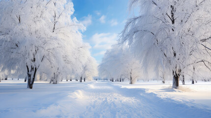 Obraz na płótnie Canvas Beautiful winter landscape with snowy trees in the park