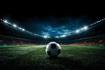 Evening spectacle, Football field shines under captivating illuminated spotlights