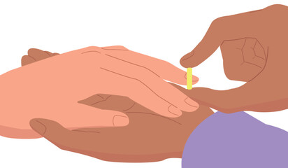 Marriage proposal, wedding ring, two hands, newlyweds, love and trust.