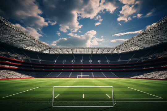 Grand stadium scene, Majestic 3D goalposts in rendered arena setting