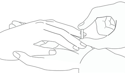 Marriage proposal, wedding ring, two hands, newlyweds, love and trust.black and white