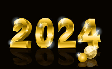 Golden New 2024 year. Beautiful Christmas background, vector illustration