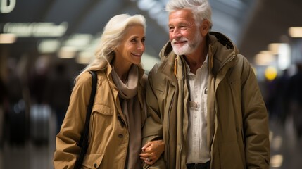 Fototapeta premium senior couple walking in the subway at rush hour,blurred background
