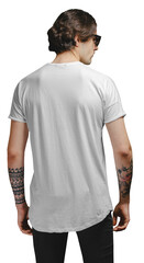 T-shirt back view on a man with space for your logo or design over transparent background..