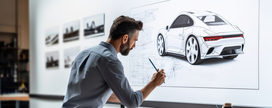 Industrial designer, car design. Hand edited generative AI.