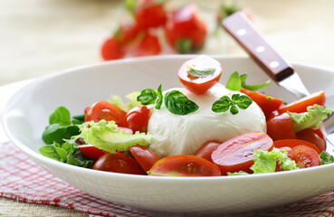 salad with mozzarella cheese and tomatoes, healthy food